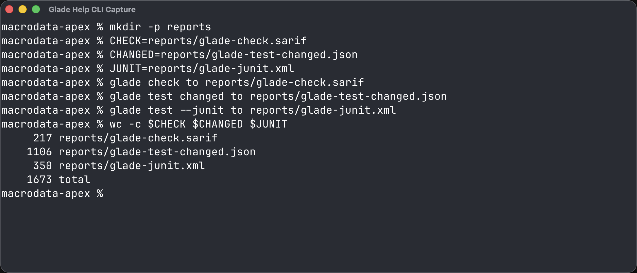 Terminal showing Glade CI artifacts